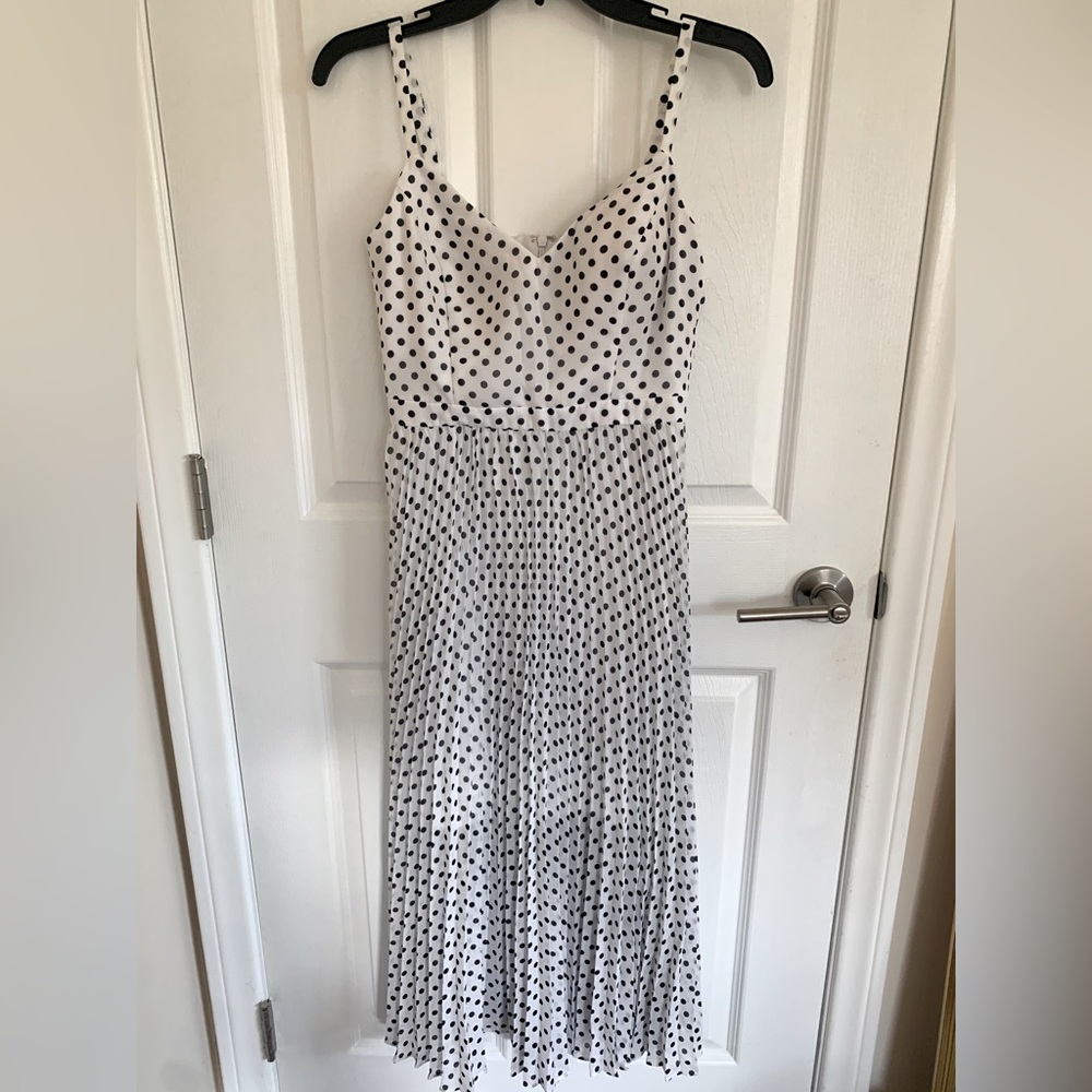 White GUESS Pleated Polka Dot Dress